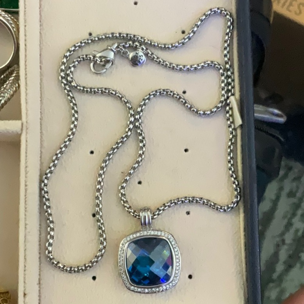 Elegant David Yurman 925 Sterling Silver Albion 20mm Topaz and Diamond Pendant
